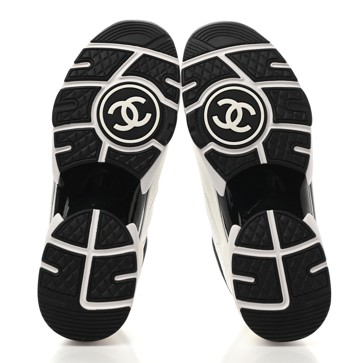 Chanel Mesh Suede Calfskin Grained Calfskin Womens CC Sneakers 40.5 White Black 5 of 9