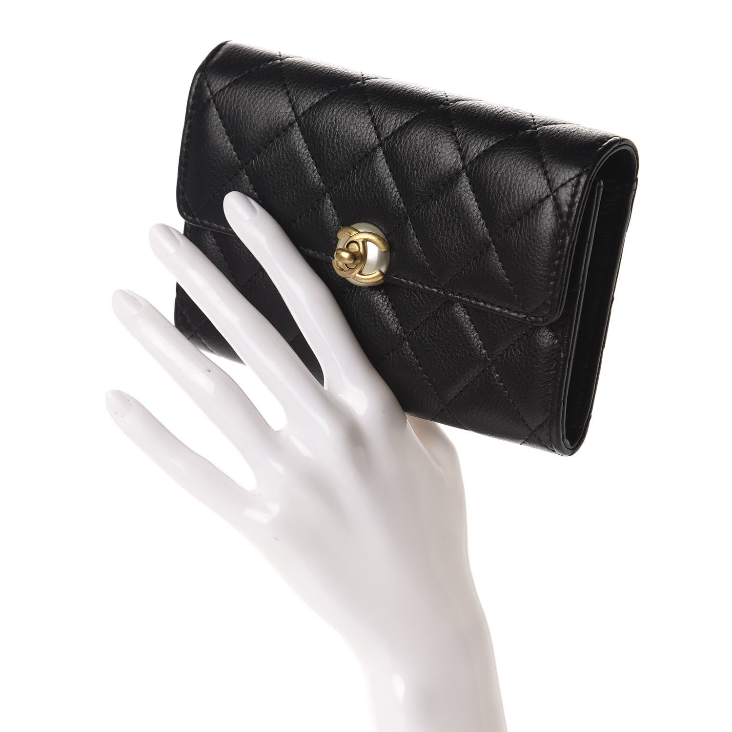 Chanel Calfskin Quilted Pearl CC Medium Flap Wallet Black 2 of 9