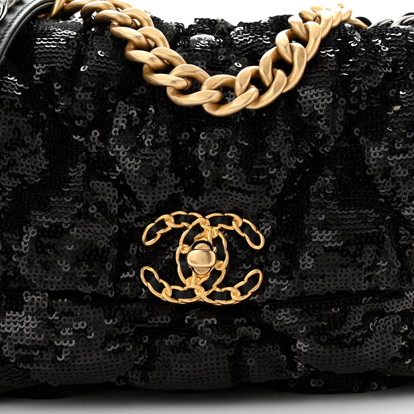 Sequin Quilted Medium Chanel 19 Flap Black