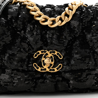 Chanel Sequin Quilted Medium Chanel 19 Flap Black 7 of 10