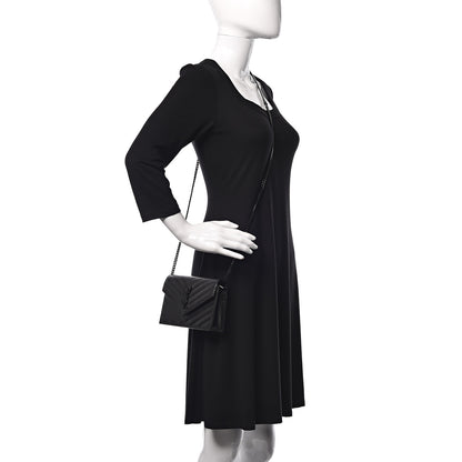 Saint Laurent Grain De Poudre Matelasse Chevron Monogram Envelope Chain Wallet Black 2 of 11