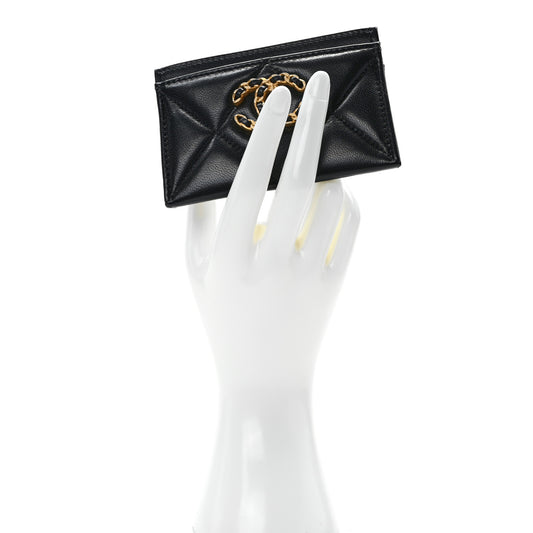 Lambskin Quilted Chanel 19 Card Holder Black