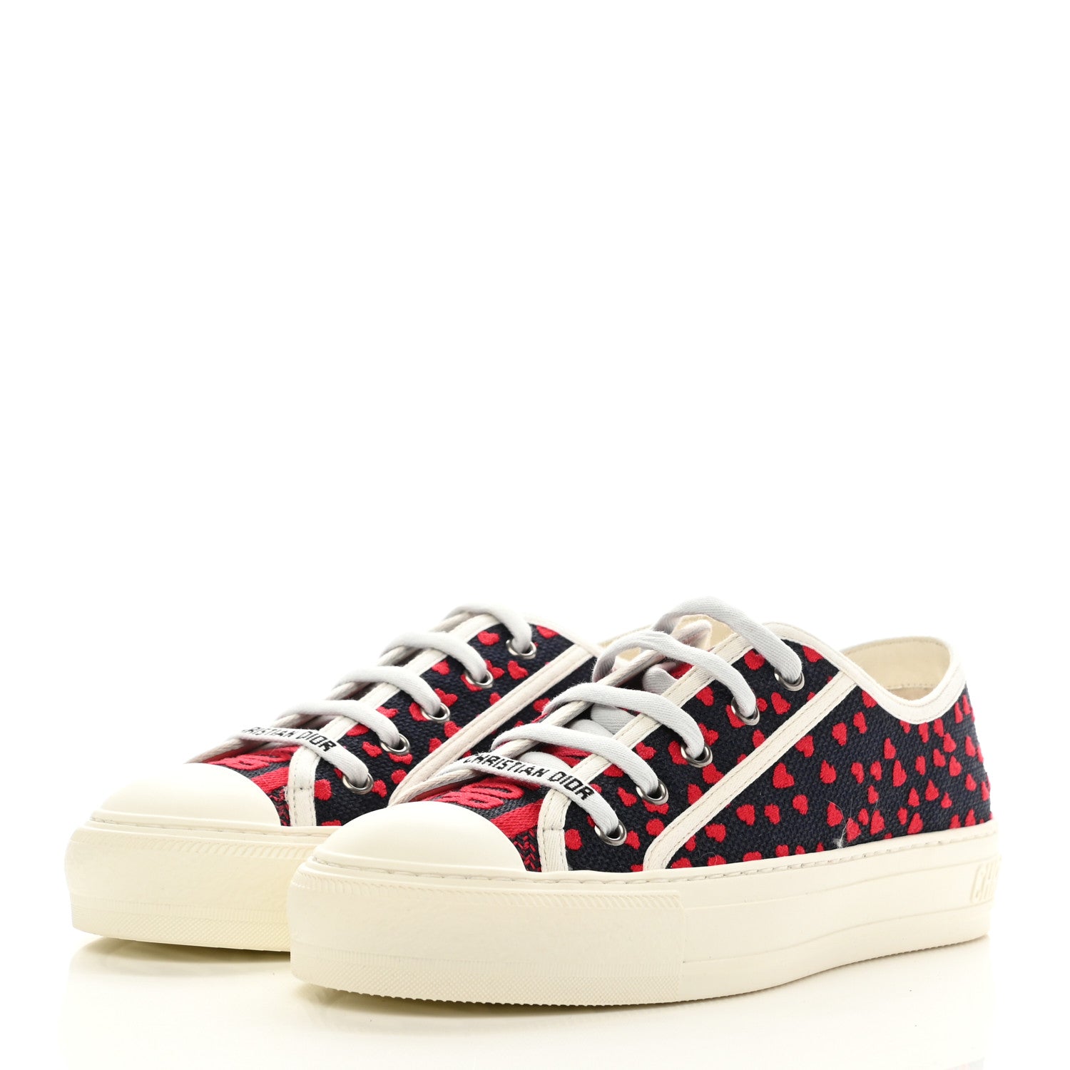 Christian Dior Canvas Pop Heart Embroidered Womens Walk'N'Dior Low Top Sneakers 38 Deep Blue Red 3 of 7