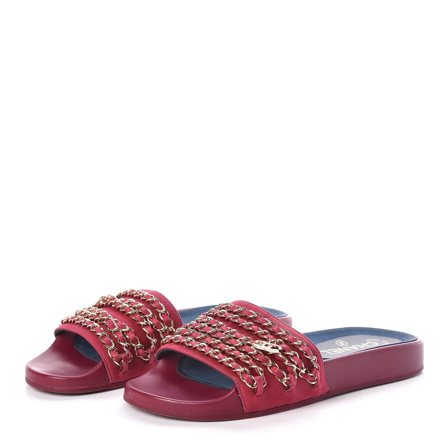 Satin Chain Flat Sandals 37 Dark Fuchsia
