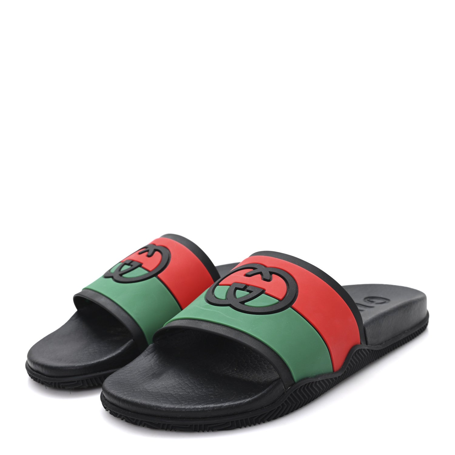 Gucci Rubber Web Womens Interlocking G Slide Sandals 40 Black Green Red 4 of 8