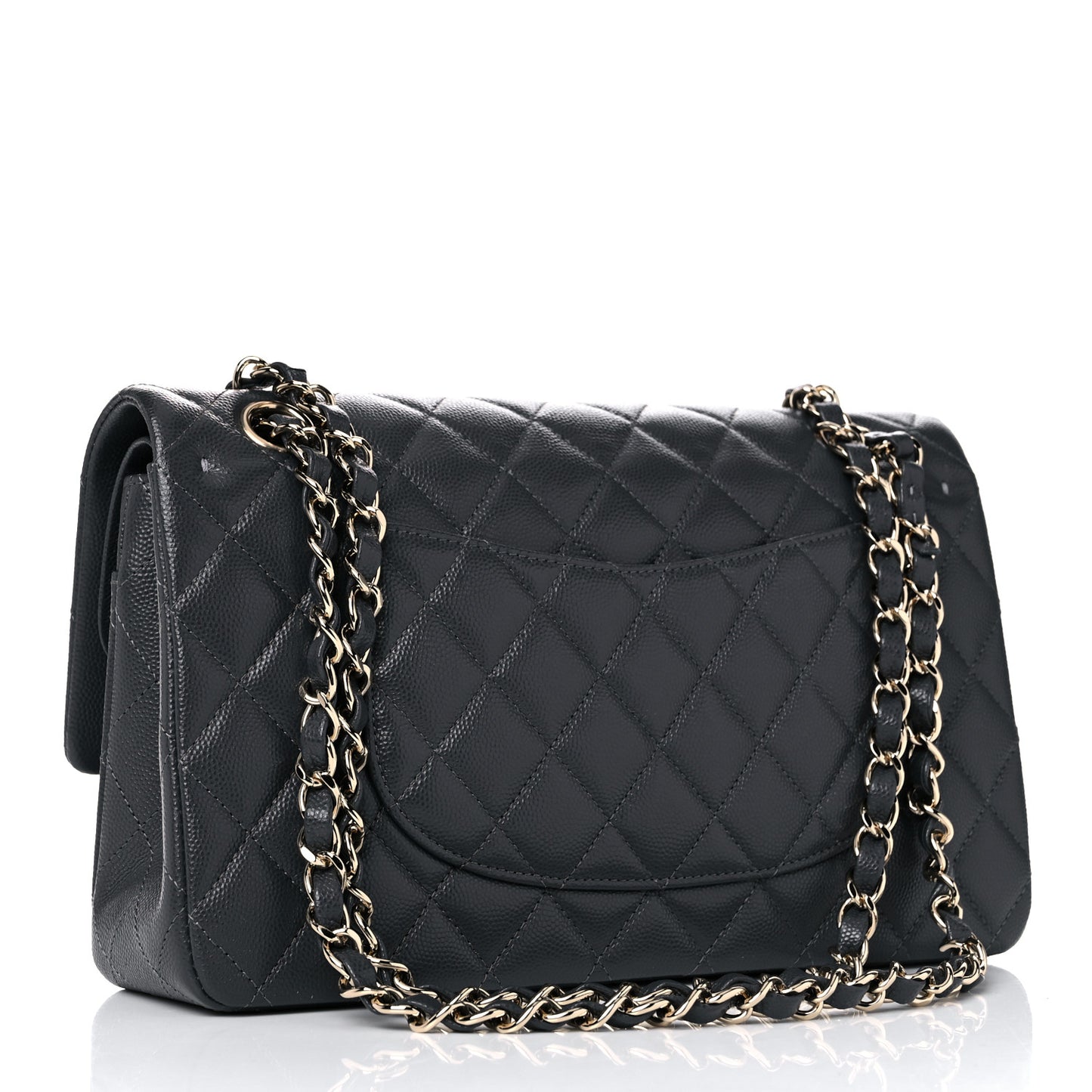 Caviar Quilted Medium Double Flap Dark Grey