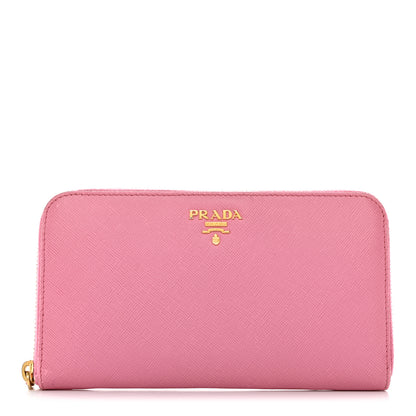 Prada Saffiano Metal Zip Around Wallet Begonia 1 of 8