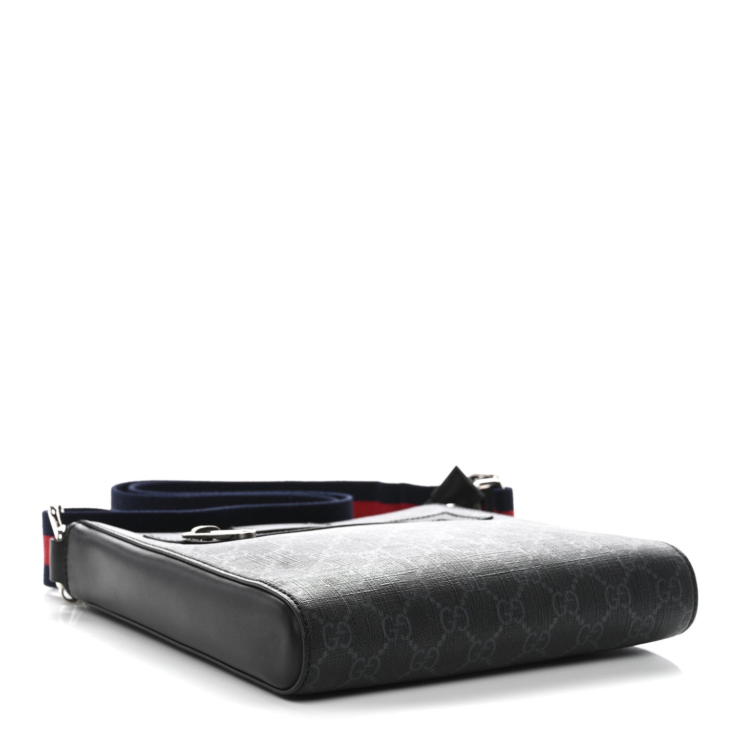 GG Supreme Monogram Web Small Flat Messenger Bag Black Grey