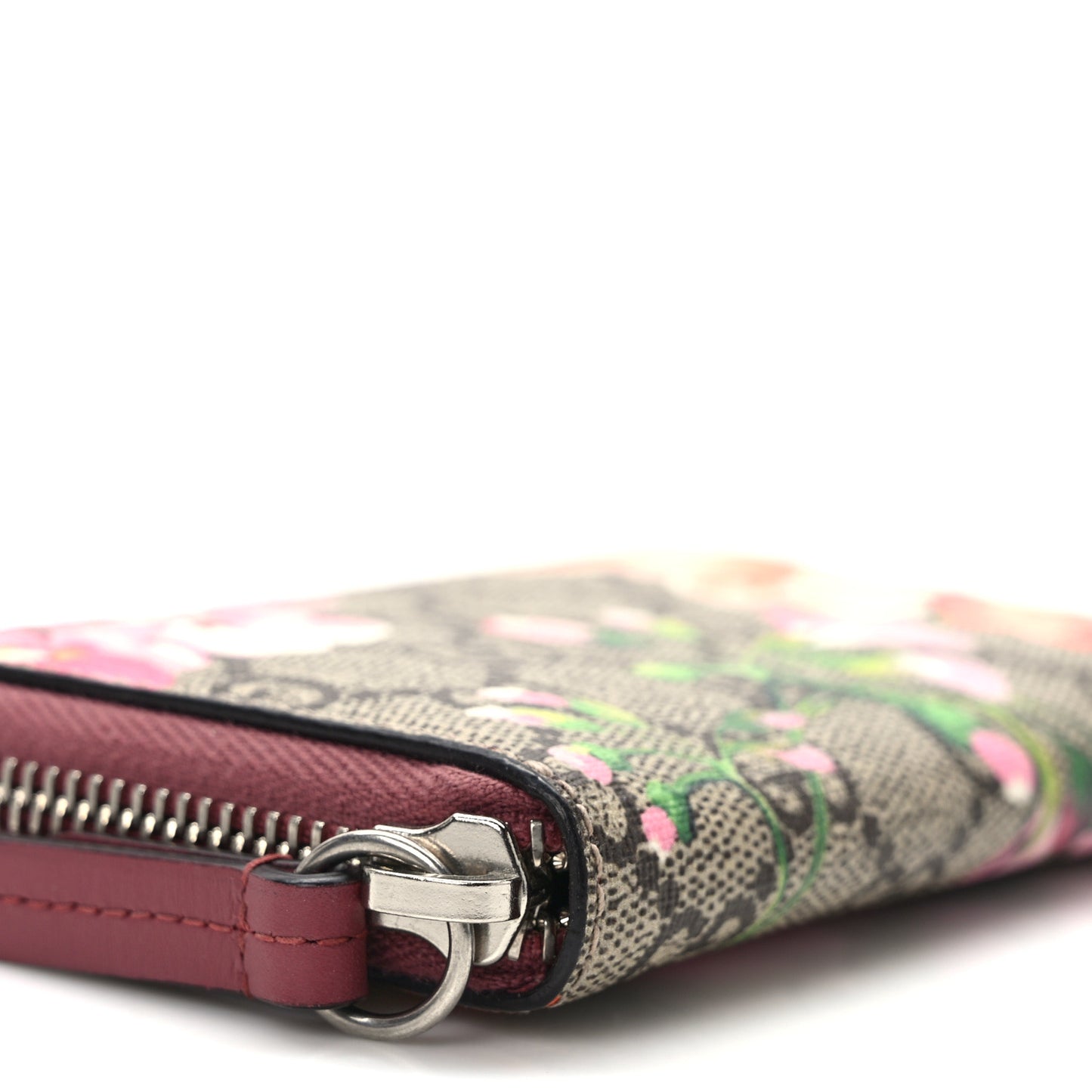 GG Supreme Monogram Blooms Zip Around Card Case Wallet Beige Multicolor Dry Rose