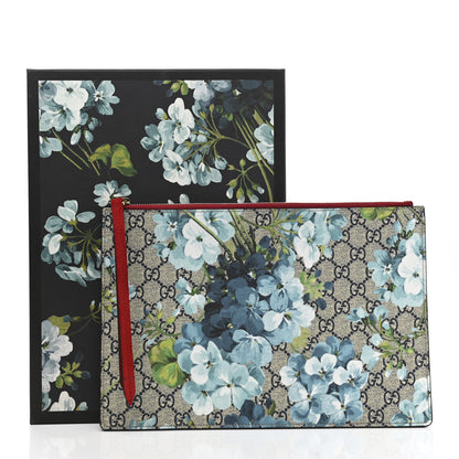 Gucci GG Supreme Monogram Blooms Suede Large Zip Pouch Blue 7 of 7