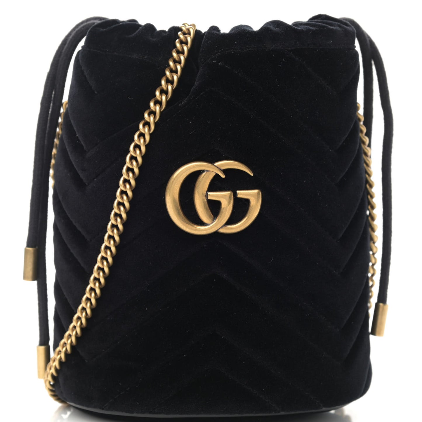Velvet Matelasse Mini GG Marmont 2.0 Bucket Bag Black