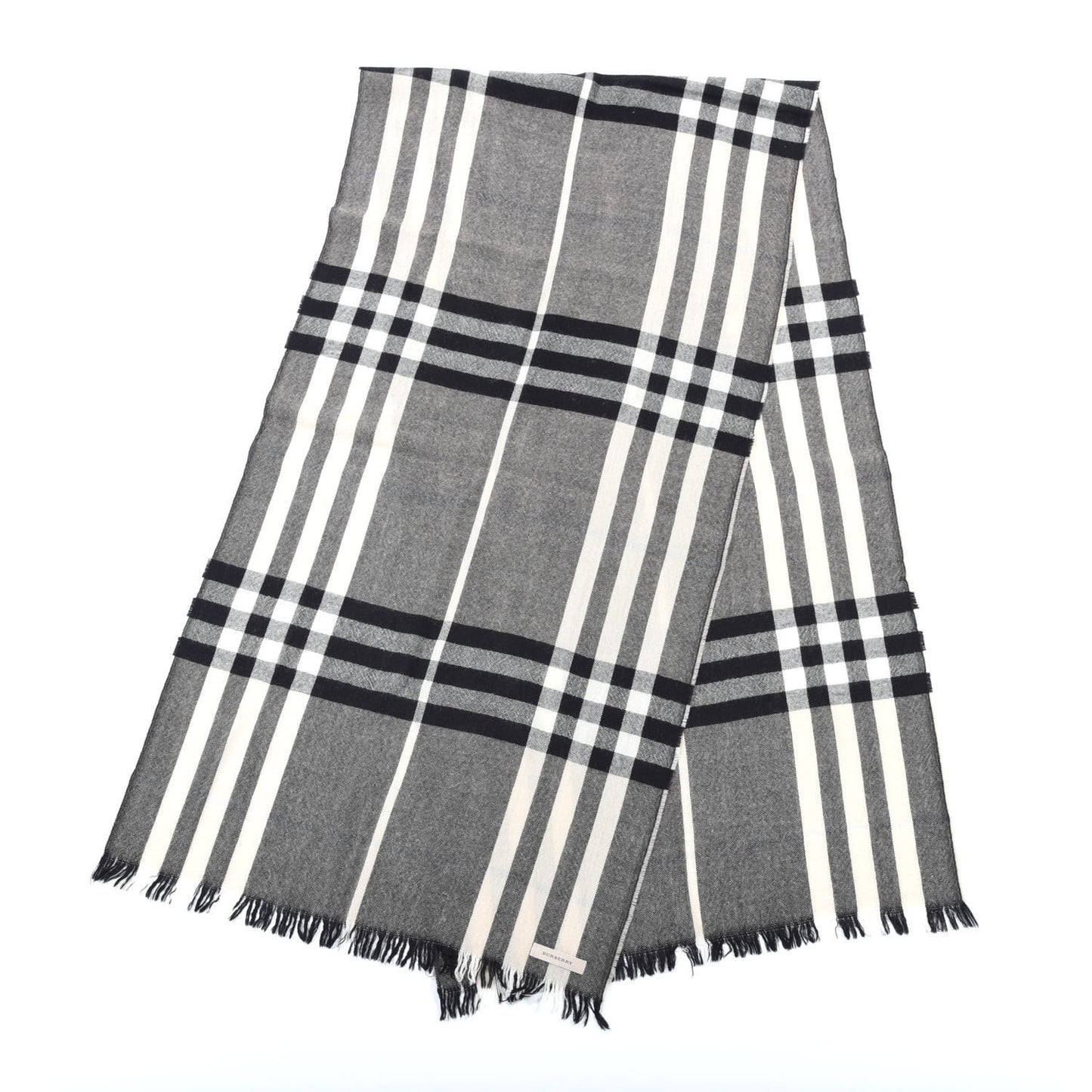 Silk Wool Giant Check Scarf Charcoal