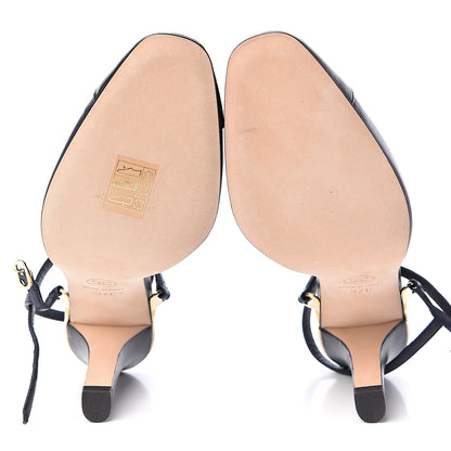 Chanel Lambskin Cap Toe CC Ankle Strap Pumps 37 Navy Black 8 of 13