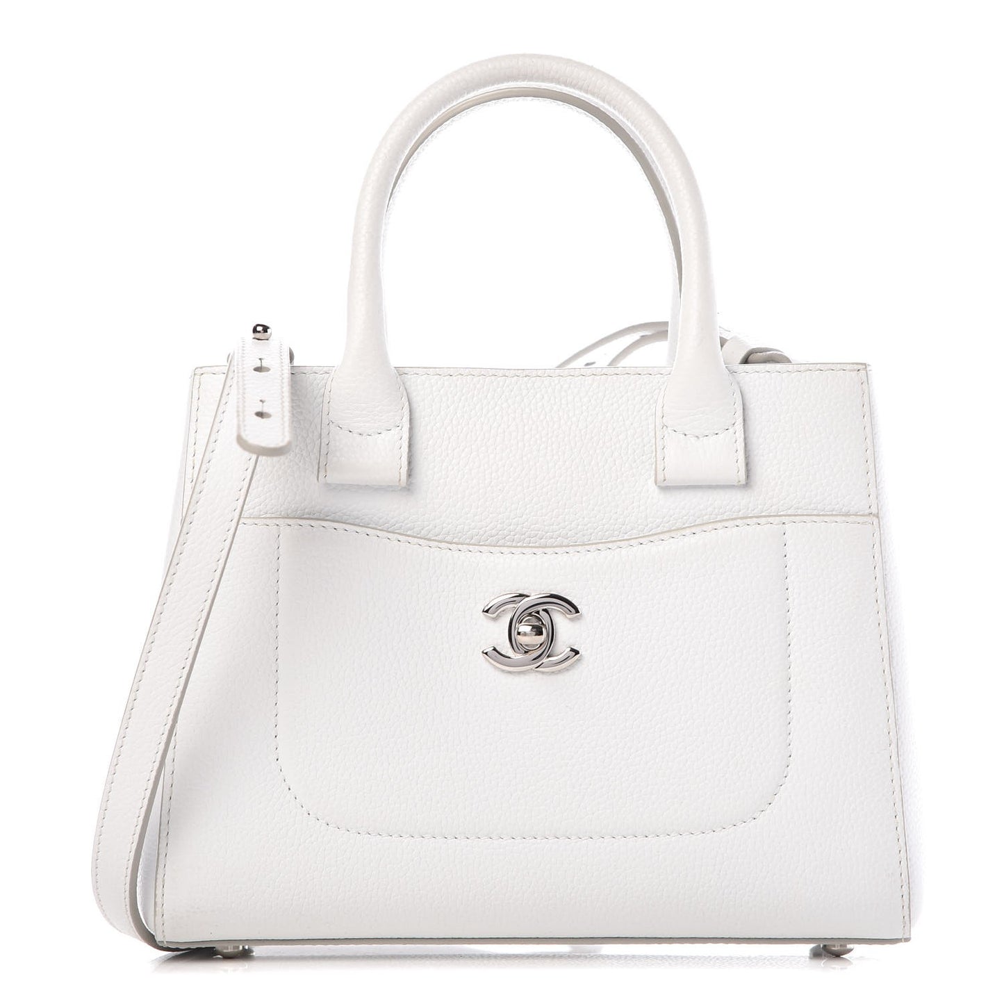 Grained Calfskin Mini Neo Executive Shopper Tote White