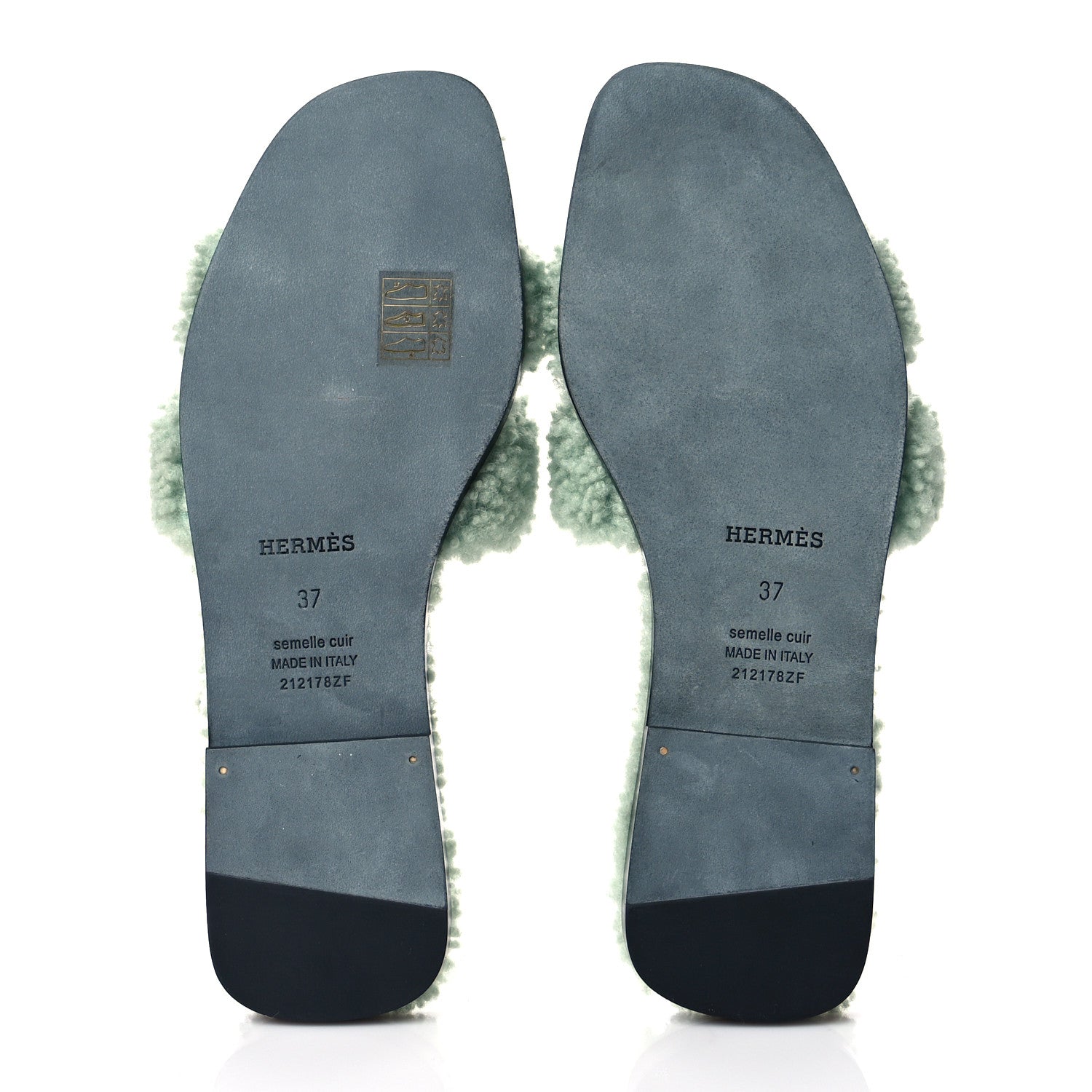 Hermes Woolskin Oran Sandals 37 Vert D'Eau 6 of 9