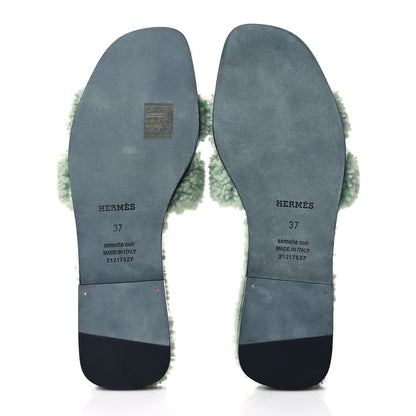 Hermes Woolskin Oran Sandals 37 Vert D'Eau 6 of 9