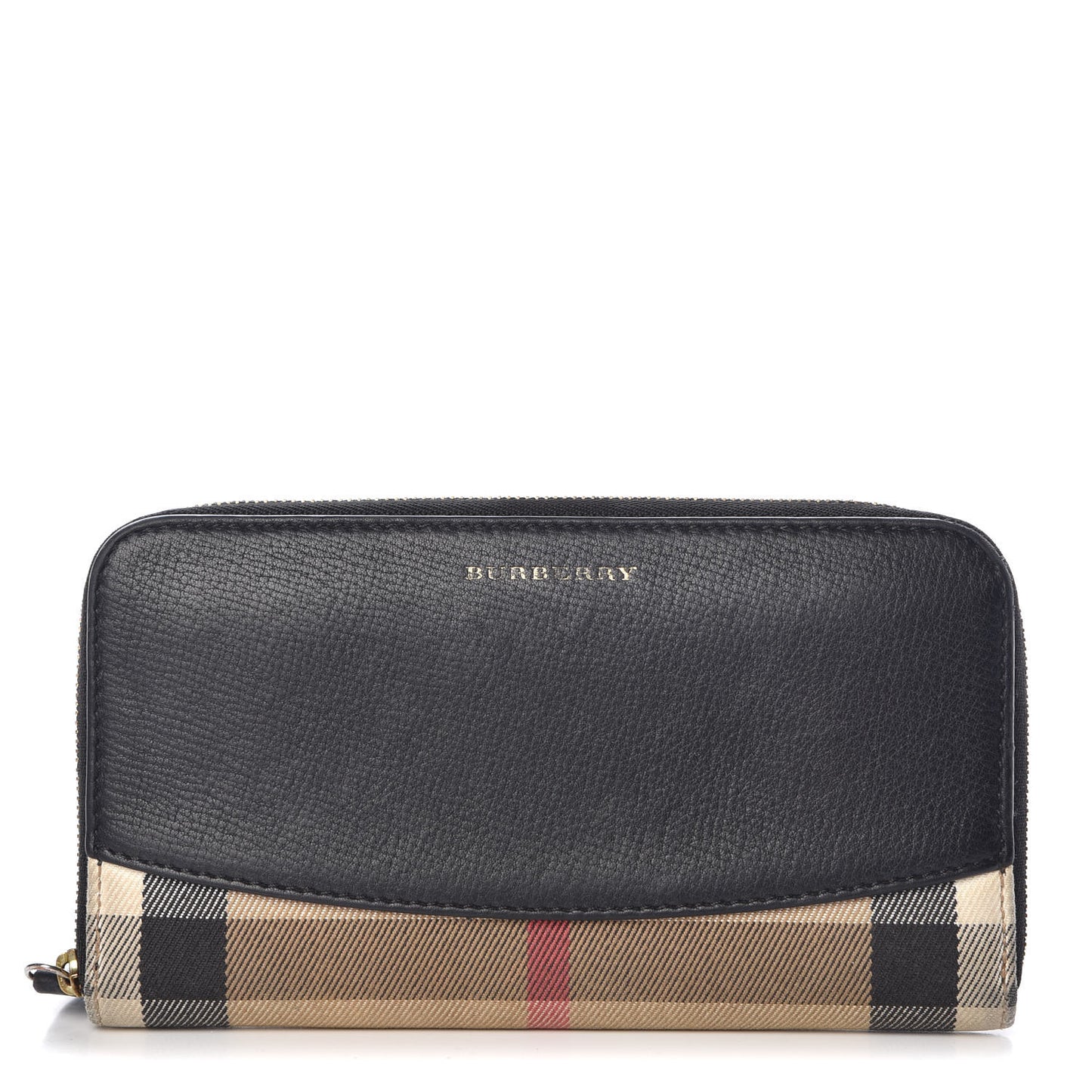 Calfskin House Check Elmore Zip Around Wallet Black