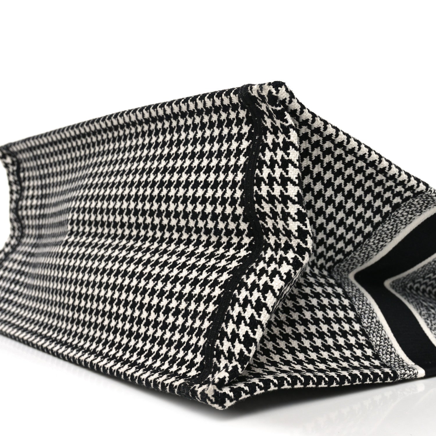 Christian Dior Canvas Houndstooth Embroidered Book Tote Black White 9 of 11