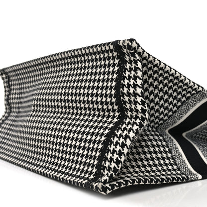 Christian Dior Canvas Houndstooth Embroidered Book Tote Black White 9 of 11