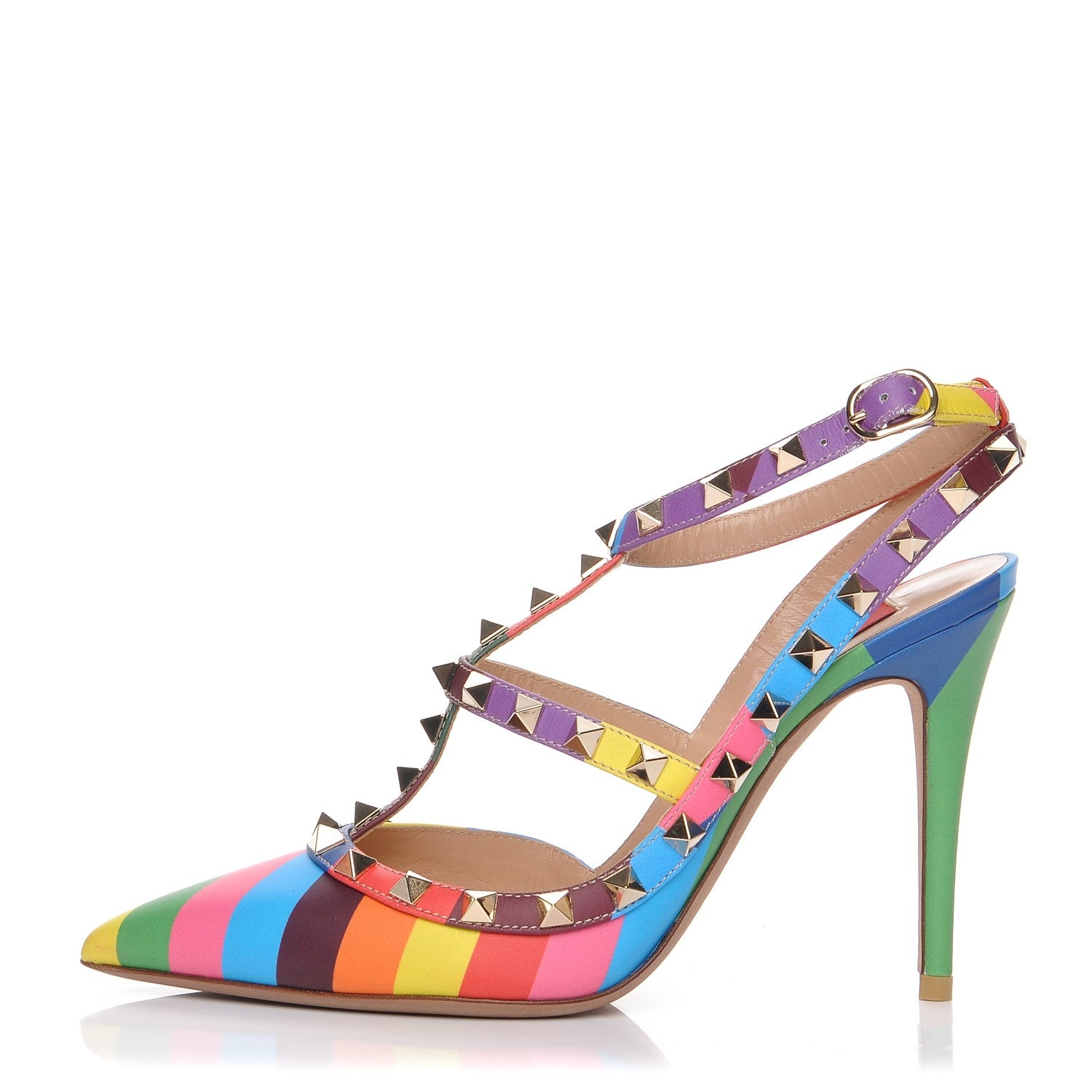 Valentino Garavani Calfskin 1973 Rockstud Ankle Strap 100mm Pumps 36.5 Multicolor 1 of 9