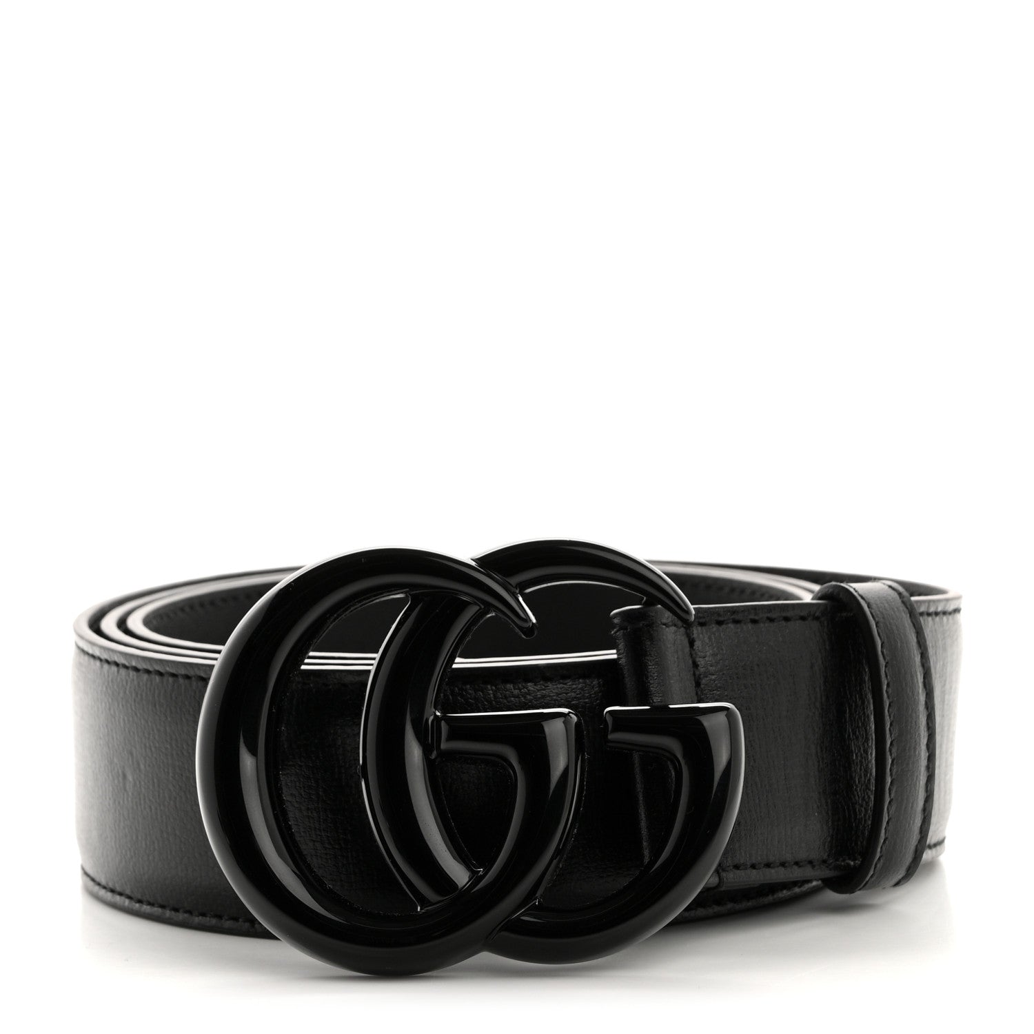 Gucci Azalea Calfskin Enamel Monochrome Double G 40mm Belt 90 36 Black 1 of 5