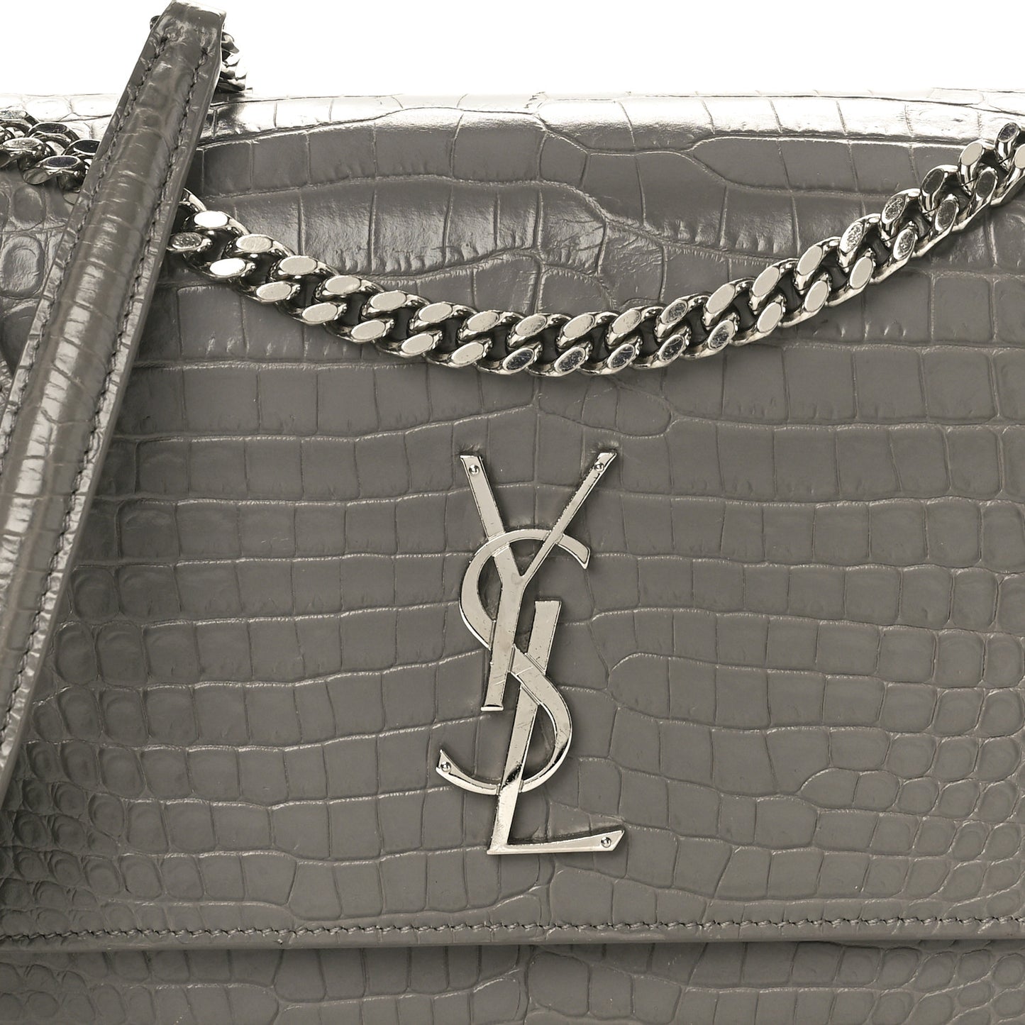 Calfskin Crocodile Embossed Medium Monogram Sunset  Fog
