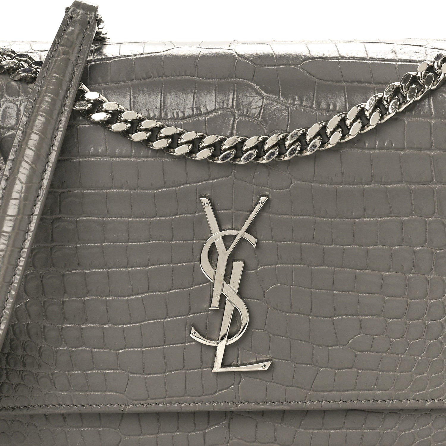 Saint Laurent Calfskin Crocodile Embossed Medium Monogram Sunset  Fog 7 of 11