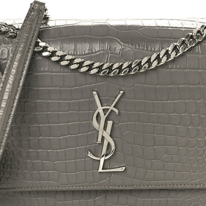 Saint Laurent Calfskin Crocodile Embossed Medium Monogram Sunset  Fog 7 of 11
