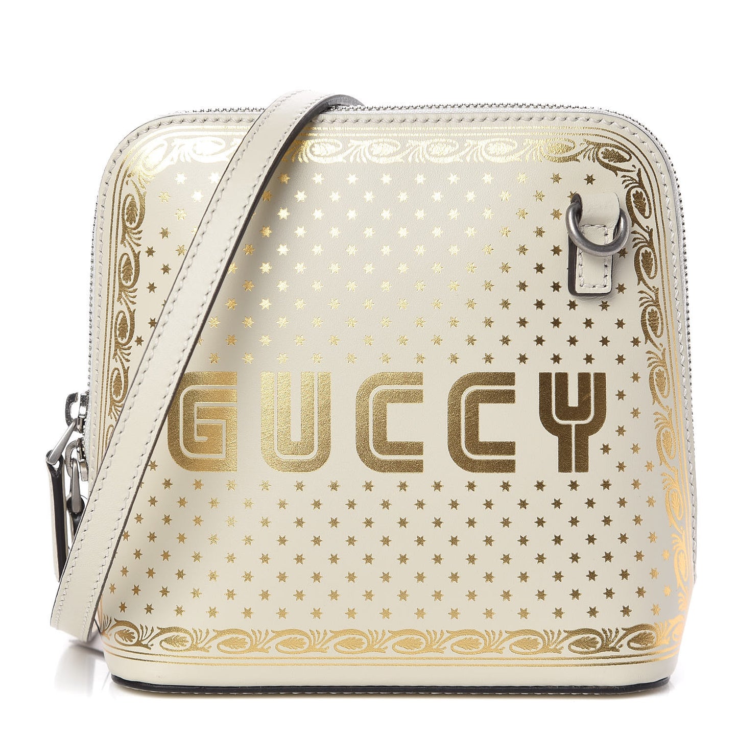 X SEGA Calfskin GUCCY Stars Mini Dome Shoulder Bag Mystic White Gold
