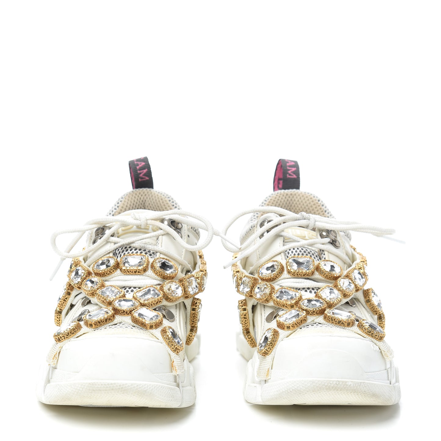 X SEGA Mesh Calfskin Suede Removable Crystals Womens Flashtrek Sneakers 37.5 Great White