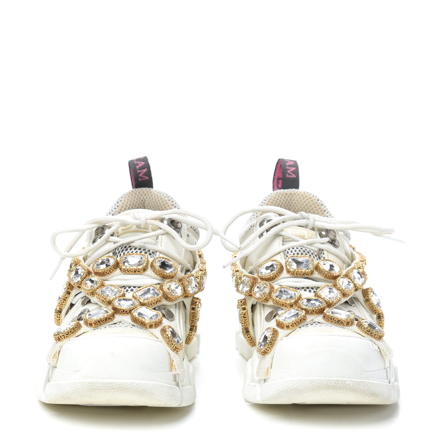 Gucci X SEGA Mesh Calfskin Suede Removable Crystals Womens Flashtrek Sneakers 37.5 Great White 2 of 7