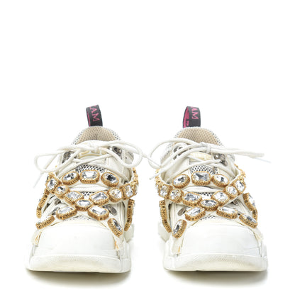 Gucci X SEGA Mesh Calfskin Suede Removable Crystals Womens Flashtrek Sneakers 37.5 Great White 2 of 7
