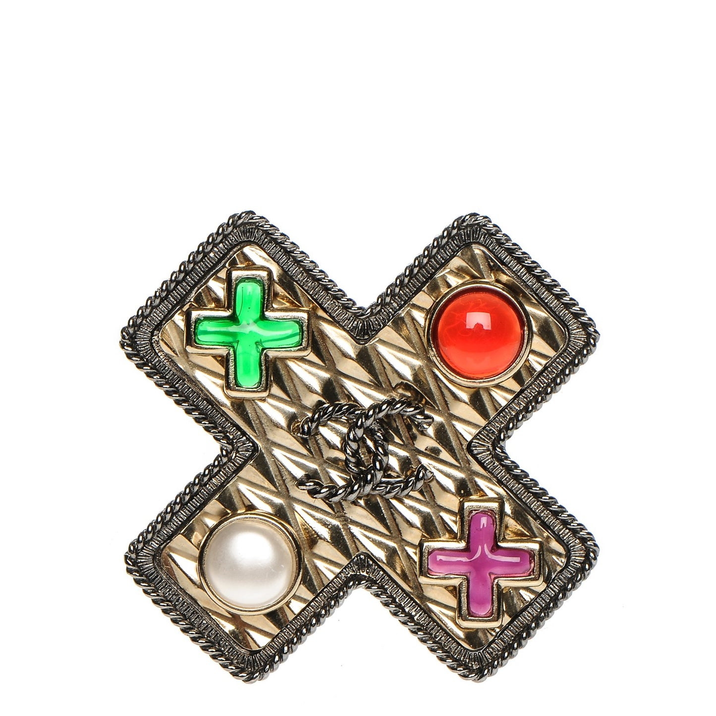 Metal Resin Cross Brooch Gold