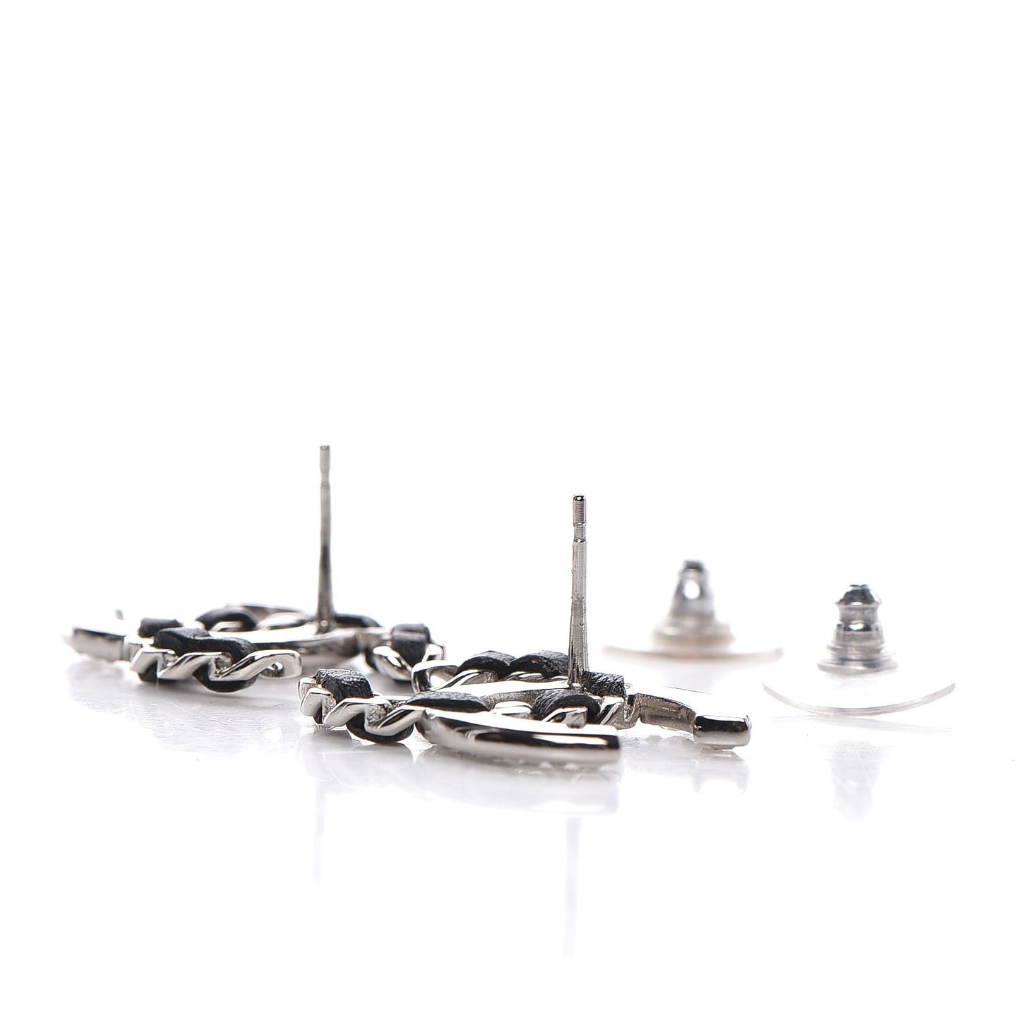 Crystal Lambskin CC Earrings Silver Black