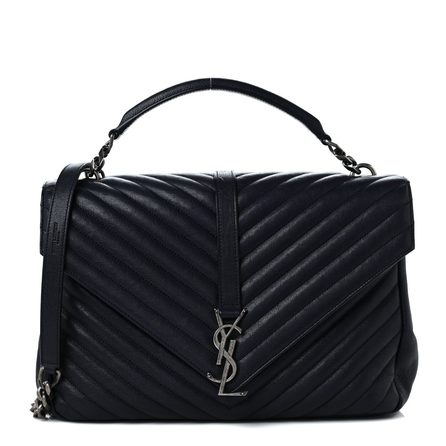 Sheepskin Matelasse Chevron Monogram Large College Satchel Deep Marine