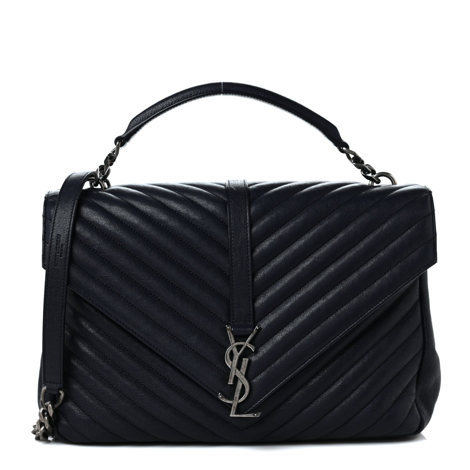 Saint Laurent Sheepskin Matelasse Chevron Monogram Large College Satchel Deep Marine 1 of 10