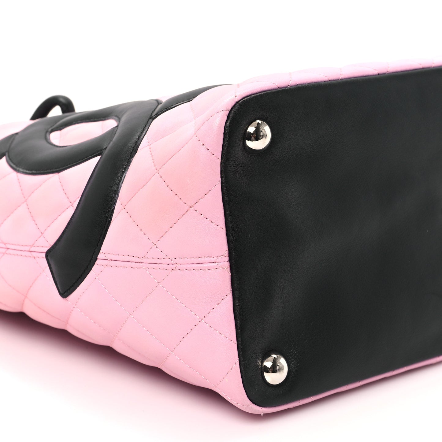 Calfskin Quilted Large Cambon Tote Pink Black