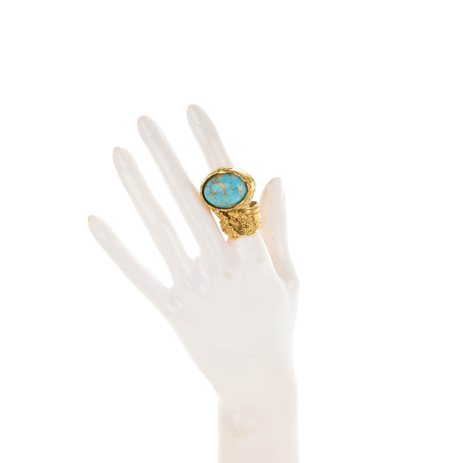 Saint Laurent Glass Cabochon Arty Ovale Ring 7 Gold Turquoise 2 of 5