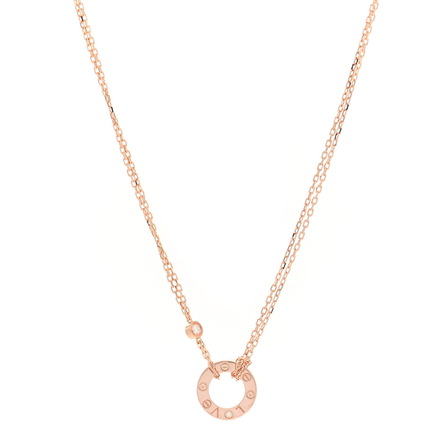 18K Pink Gold 2 Diamond LOVE Necklace