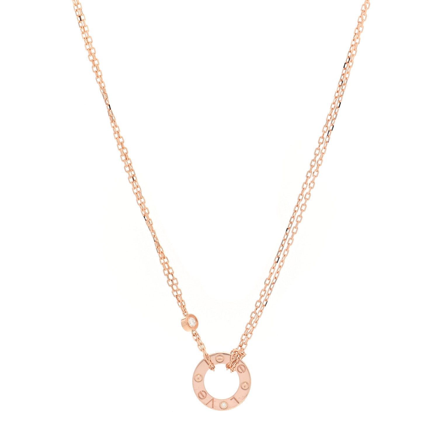 Cartier 18K Pink Gold 2 Diamond LOVE Necklace 1 of 4