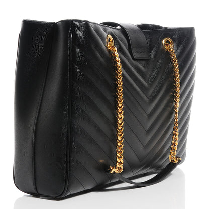 Saint Laurent Grain De Poudre Matelasse Chevron Monogram Shopping Bag Black 3 of 9