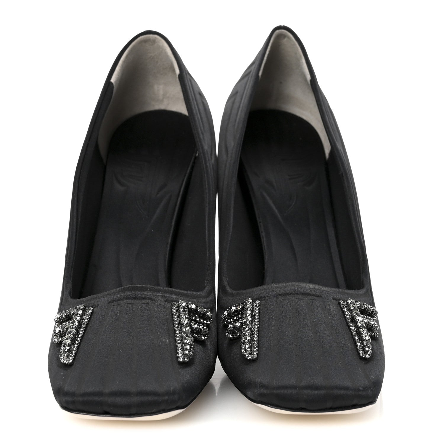Fendi Satin Crystal Embellished FFreedom Pumps 37 Black 3 of 8