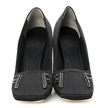 Fendi Satin Crystal Embellished FFreedom Pumps 37 Black 3 of 8