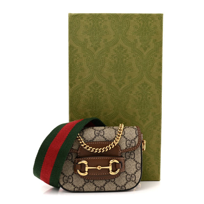Gucci GG Supreme Monogram Azalea Calfskin Web Horsebit 1955 Wallet On Strap Beige Ebony Brown Sugar 12 of 12