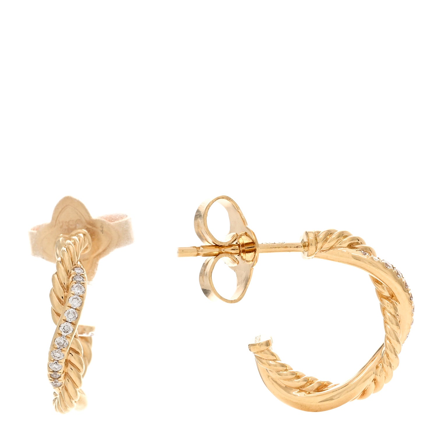 David Yurman 18K Yellow Gold Diamond Petite Infinity Huggie Hoop Earrings 1 of 4