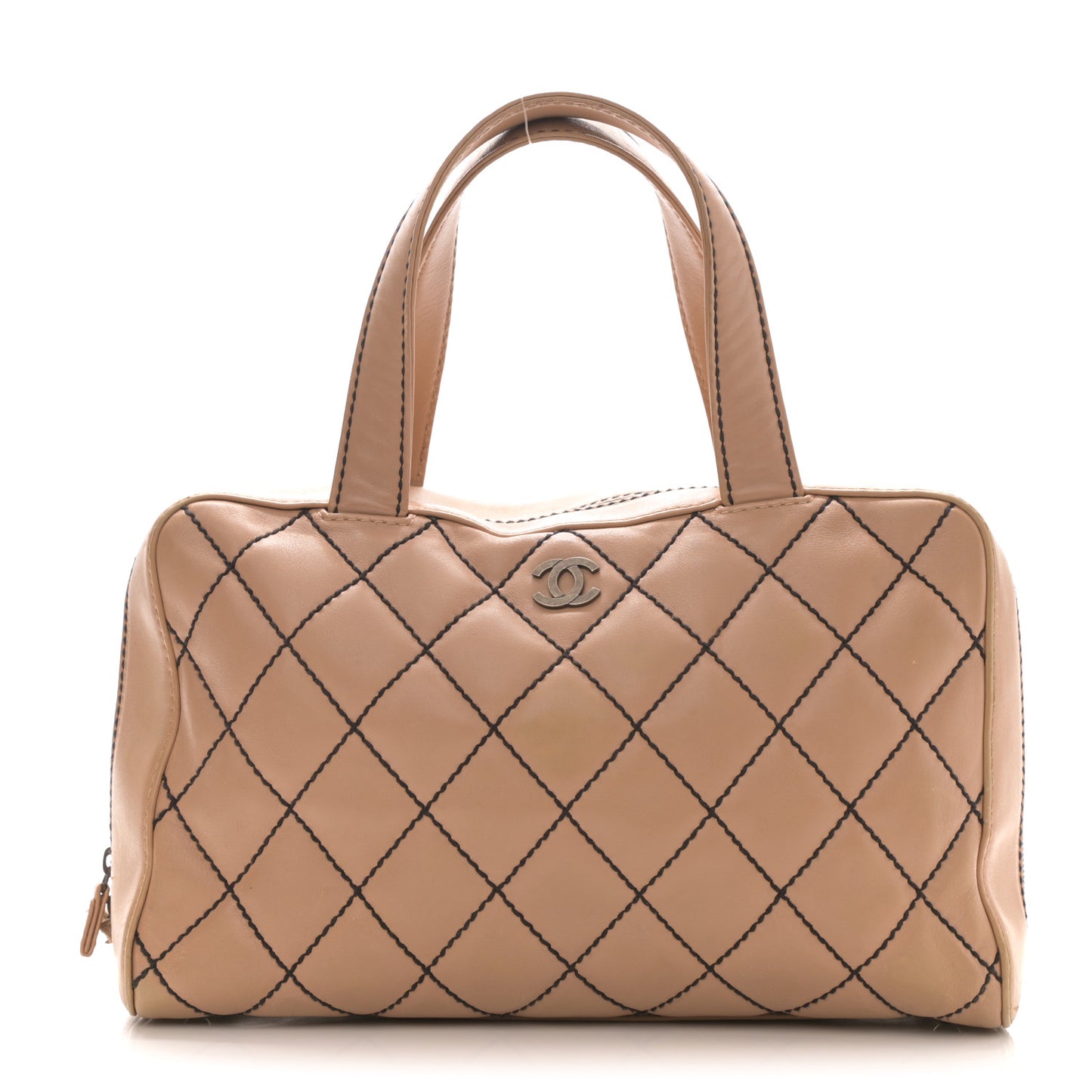 Calfskin Contrast Stitch Surpique Bowler Beige