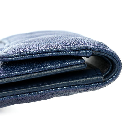 Chanel Iridescent Caviar Flap Quilted Card Holder Wallet Dark Blue 9 of 11