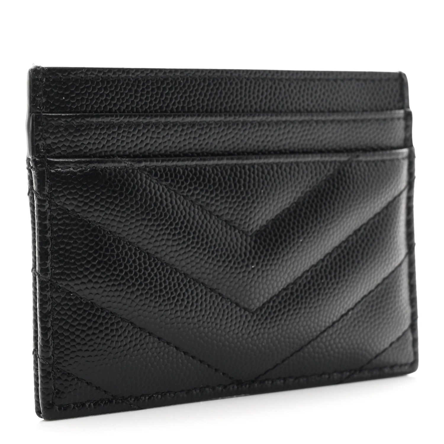 Saint Laurent Grain De Poudre Matelasse Chevron Monochrome Monogram Credit Card Case Black 3 of 7