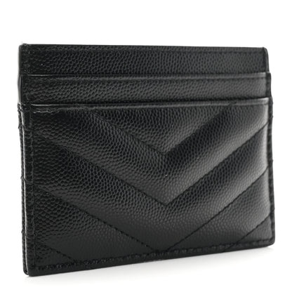 Saint Laurent Grain De Poudre Matelasse Chevron Monochrome Monogram Credit Card Case Black 3 of 7