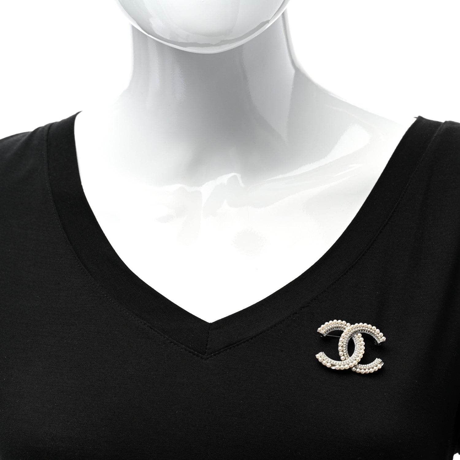 Chanel Pearl Crystal CC Brooch Silver 2 of 6